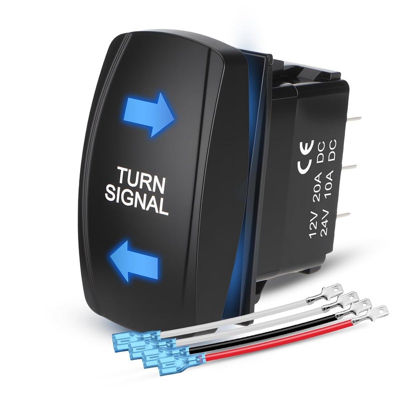 Weasch Turn Signal Switch, 4Pin ON-Off-ON, 12V 20A 24V 10A, Laser Etched SPDT Toggle Rocker Switche, with Jumper Wires for Car Boat Truck Trailer, Blue - Image 1